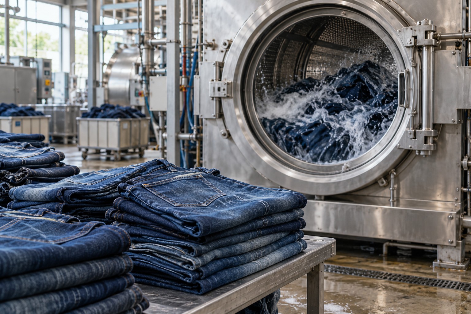 Representative denim garment washing unit