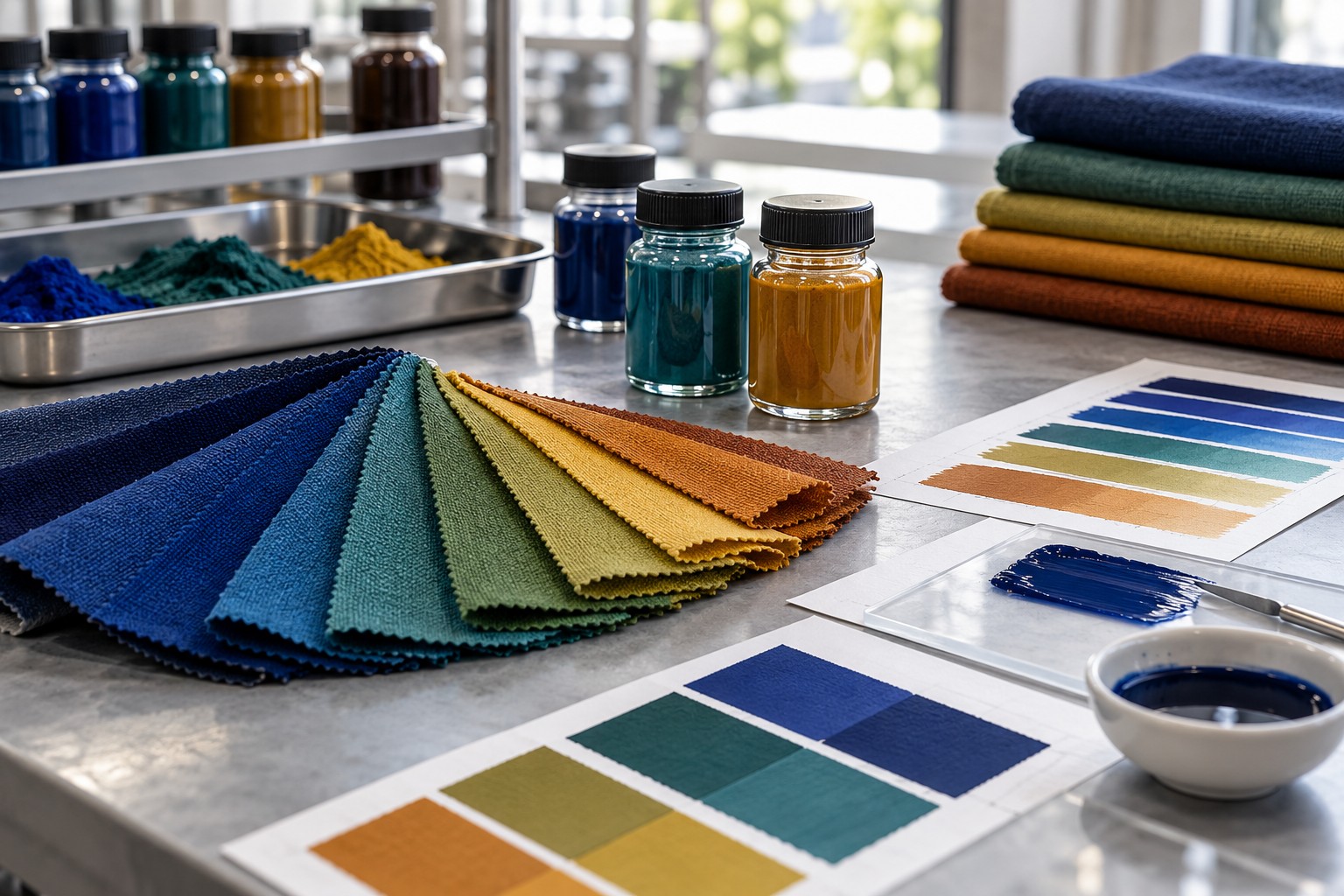 Representative dyes pigments and inks with textile samples